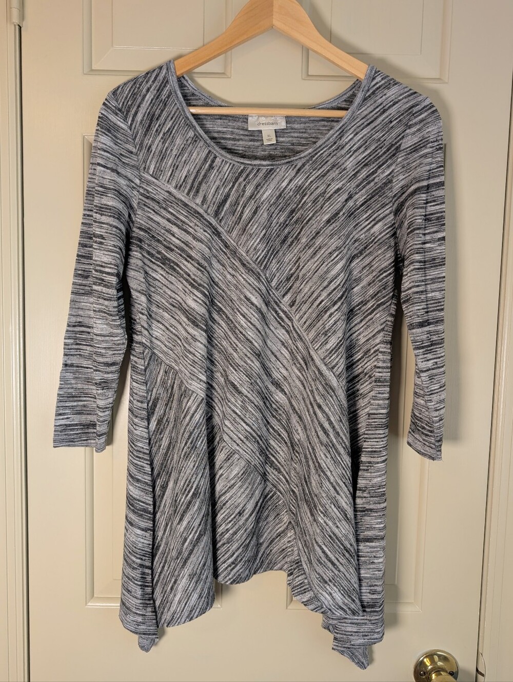Dressbarn Gray Space Dye Sharkbite Tunic Top 3/4 Sleeve Size XL
